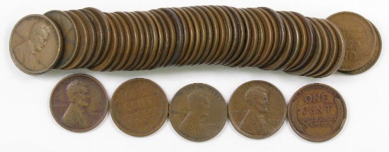 Roll of (50) 1909 P V.D.B. Lincoln Wheat Cents.
