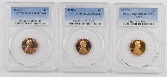 Lot of (3) Lincoln Memorial Cents all (PCGS) PR68RD DCAM.