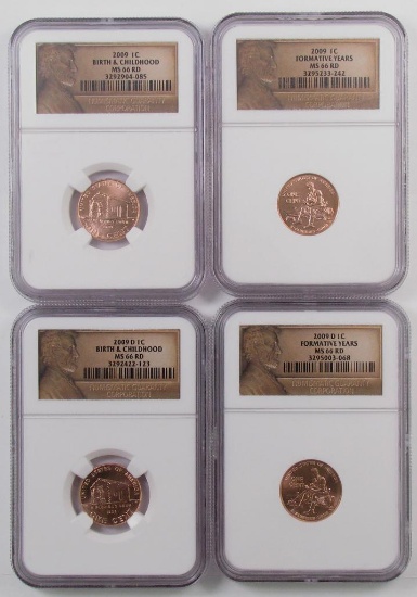 Lot of (4) 2009 P & D Lincoln Cents all (NGC) MS66RD.
