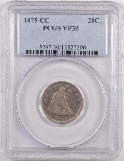 1875 CC Twenty Cent Piece (PCGS) VF30.