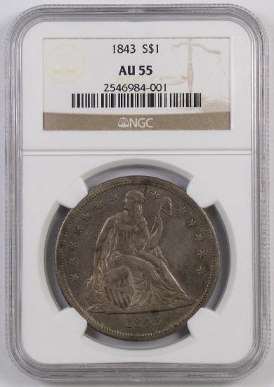 1843 Seated Liberty Dollar (NGC) AU55.