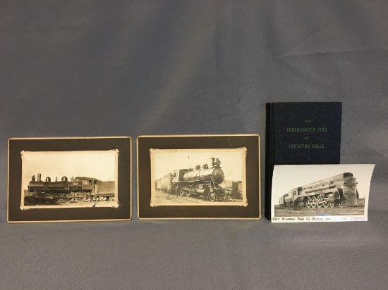 Group of 4 Vintage Train Photos and Consolidated Code of Operating Rules Book