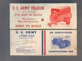 Vintage wooden craft model kits US Army Jeep and Trailer in original boxes