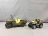 Group of 2 Vintage Buddy L and Japanese Tin Military Jeeps