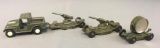 Group of 4 Vintage Tootsie Toy Die-Cast Military Jeep with 3 Attachments