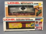 Lionel specialty car and box car train cars in original packaging