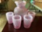 Set of Fenton pink opalescent hobnail pitcher and glasses