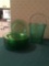 Group of green Depression Glass