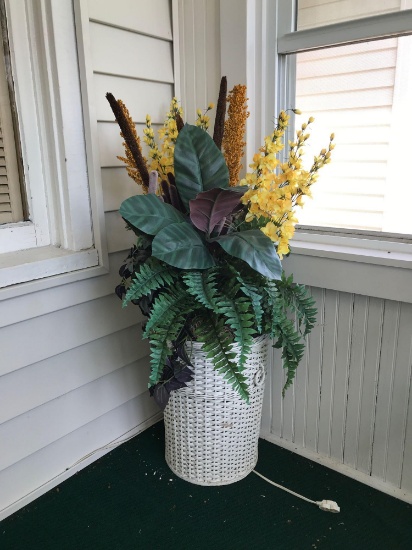 Antique wicker hamper with florals