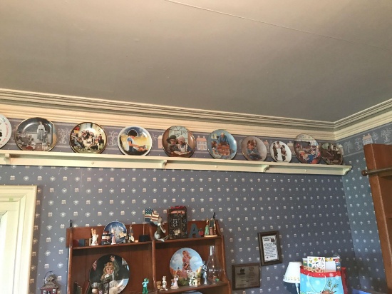 Group of 29 souvenir plates and four Norman Rockwell belts