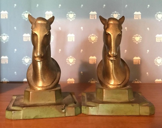 Pair of vintage brass horse bookends