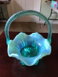 Green opalescent glass basket