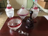 Group of ruby flash glass items and more