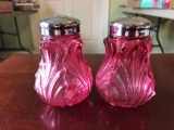 Fenton cranberry glass salt and pepper shakers