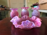 Group of 4 Fenton Cranberry opalescent pieces