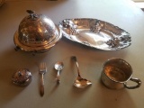 lot of 6 vintage silver plate dishes and flatware