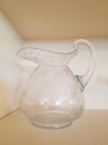 Decorative vintage etched glass handled Pitcher