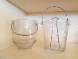 Lot of 2 Vintage Decorative Cambridge Etched Glass Ice Buckets.