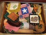 Drawer of pot holders, rolling pin and more