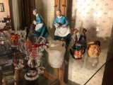 Group of Royal Doulton figures, milk glass, crystal and more