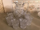 Libbey cut glass crystal pitcher and glasses