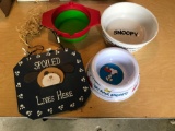 Group of Snoopy dog dishes and decor