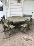 Wooden outdoor table and umbrella