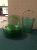 Group of green Depression Glass