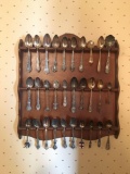 Wooden wall spoon rack with spoons