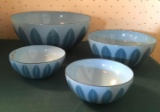 Group of 4 Vintage Blue Enamelware bowls