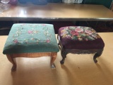 Group of 2 Vintage/ Antique Needlepoint foot stools