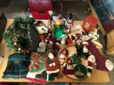 Group of Christmas decor and Mimsy Collectible dolls