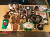 Group of Christmas decor includes longaberger pottery, cross stitch, Lizzie high and more