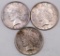 Lot of (3) 1922 P Peace Silver Dollars