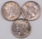 Lot of (3) 1922 P Peace Silver Dollars