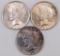 Lot of (3) 1922 P Peace Silver Dollars