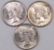 Lot of (3) 1926 P Peace Silver Dollars.