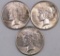 Lot of (3) 1926 P Peace Silver Dollars.