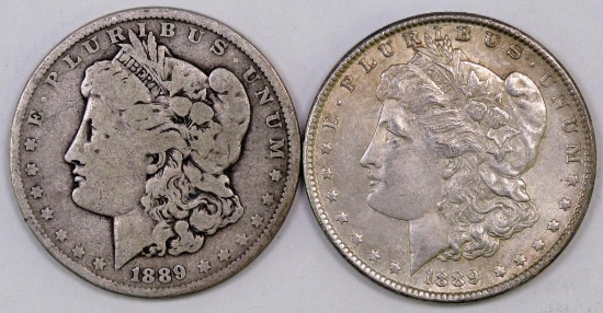 Lot of (2) 1889 P Morgan Silver Dollars.