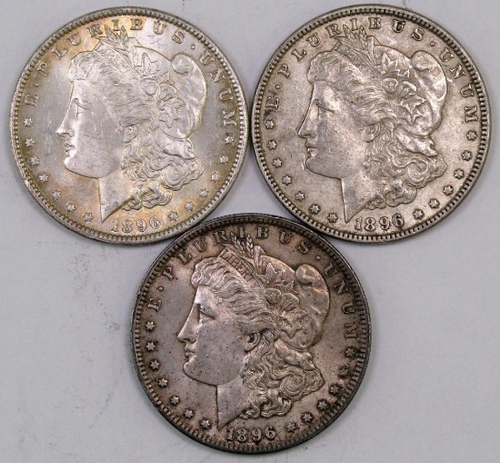 Lot of (3) 1896 P Morgan Silver Dollars.