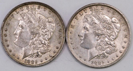Lot of (2) 1882 O Morgan Silver Dollars.