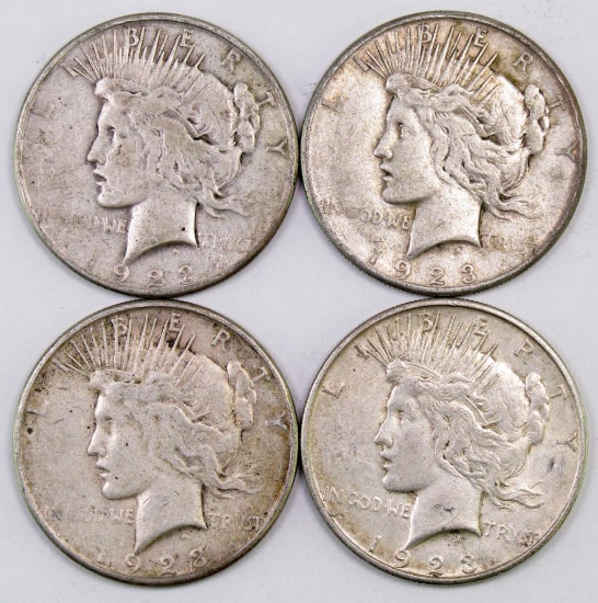 Lot of (4) 1923 S Peace Silver Dollars.