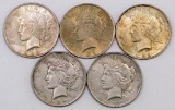 Lot of (5) 1922 P Peace Silver Dollars.