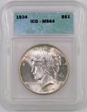 1934 P Peace Silver Dollar (ICG) MS64.