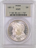 1881 S Morgan Silver Dollar (PCGS) MS65.