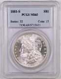 1881 S Morgan Silver Dollar (PCGS) MS65.