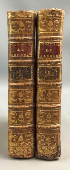 Group of 2 Antique Les Comedies De Terence Volume 1 and 2 Books