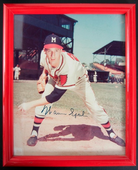 Signed Milwaukee Brave Warren Spahn Framed Photograph