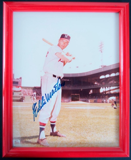 Signed Milwaukee Braves Eddie Matthews Framed Photograph