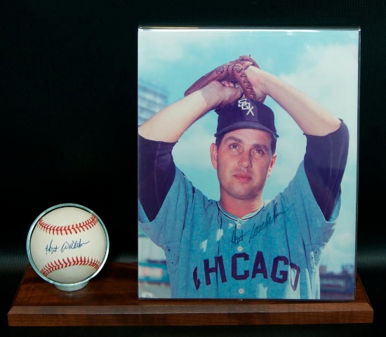 Signed Chicago White Sox Hoyt Wilhelm Baseball and Photograph with Display